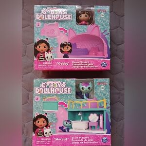 2- Gabby’s Dollhouse Sets! "Gabby" Room Playset + Mercat  Bath, Mini Figures New
